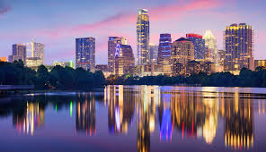 Skyline of Austin Texas in evening light.